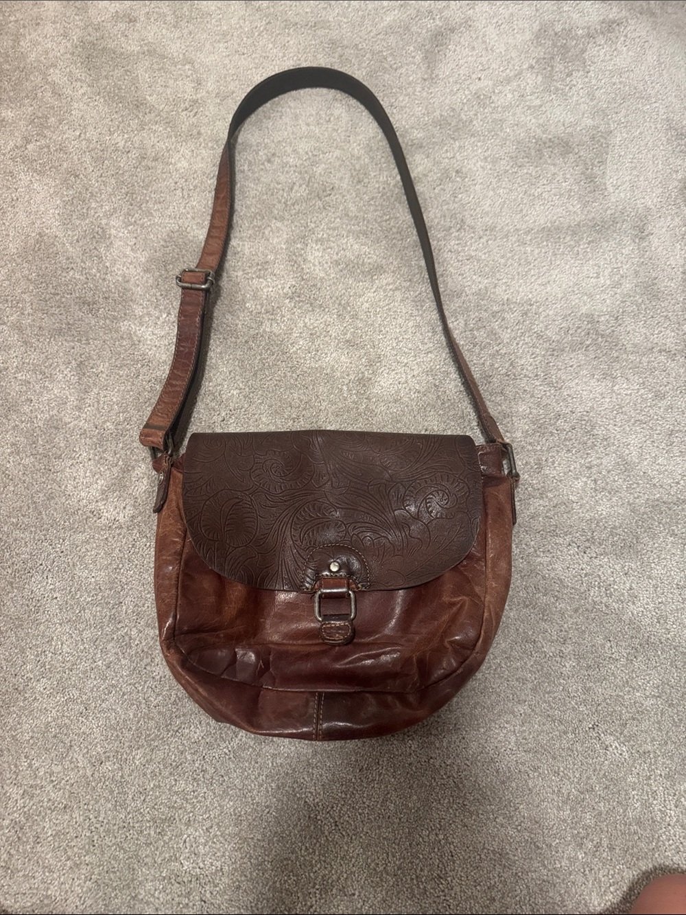 Brown Leathe Bag with Embossed Flap